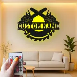 Insegna in metallo personalizzata con luce LED a forma di motosega e lama di sega, regalo unico per falegnami