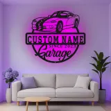 Custom Sports Car Garage Led Light Metal Wall Art Personalized Gift for Car Enthusiasts Garage Decor Sign