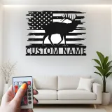 Décoration murale en métal LED élan drapeau américain personnalisée Cadeau pour chasseurs Décor de chalet rustique