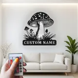 Personalisierte Pilz-Metallschild | LED Fungi Wandkunst | Vintage Wald Dekor für Naturliebhaber | Geschenk für Büro & Zuhause