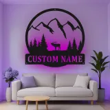 Cartel de metal LED de alce de montaña personalizado, regalo para amantes de la naturaleza, decoración de cabaña o refugio