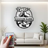 Custom Moose Led Light Metal Wall Art Personalized Gift for Nature Lovers Cabin Decor with Mountain Scene