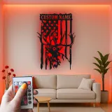 Décoration murale en métal personnalisée avec cerf et drapeau américain, éclairage LED, cadeau personnalisé pour chasseurs, décoration de cabane rustique 3