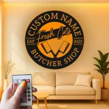Décoration murale en métal personnalisée avec lumière LED pour boucherie