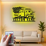 Lineman LED Metal Sign | Personalized Utility Truck Wall Art | American Flag Garage Decor | Custom Gift for Electrician