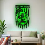 Insegna in metallo personalizzata con luce LED per catcher di baseball - Regalo personalizzato per appassionati di baseball e decorazione per stanze sportive