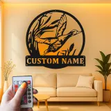 Cartel de metal LED personalizado de pato en vuelo regalo para cazadores decoración rústica de cabaña o refugio
