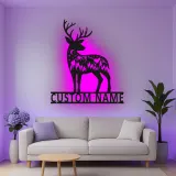 Insegna in metallo personalizzata con silhouette di cervo e luce LED regalo per amanti della natura decorazione per chalet o lodge