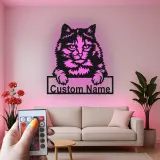 Décoration murale en métal personnalisée en forme de silhouette de chat avec rétroéclairage LED - Cadeau pour les amoureux des animaux - Décor de salon