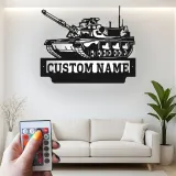 Arte in Metallo Tank Militare | Insegna LED Personalizzata con Nome per Soldato | Decorazione per Man Cave e Garage