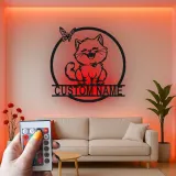 Custom Cat and Butterfly Led Light Metal Wall Art Personalized Gift for Cat Lovers Bedroom or Living Room Decor