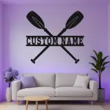 Cartel LED de remos de kayak personalizado | Decoración de casa de lago personalizada | Arte mural de remos cruzados | Regalo de aventura al aire libre