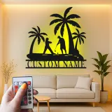 Custom Golf LED Sign | Personalized Metal Wall Art for Man Cave | Tropical Golfer Gift for Dad | Home Bar Decor