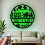 Décoration murale en métal personnalisée avec train en rétroéclairage - Cadeau pour enfants - Décor de chambre de bébé