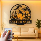 Insegna in metallo personalizzata con vita marina e luce LED regalo marino decorazione per casa costiera