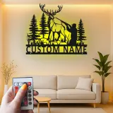 Custom Hunter and Deer Led Light Metal Wall Art Personalized Gift for Outdoorsmen Cabin or Man Cave Decor