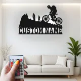 Custom Mountain Biker Sign | Personalized Cyclist LED Metal Wall Art | Outdoor Adventure Decor Gift for Bike Lovers
