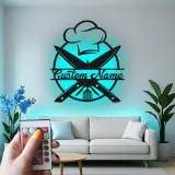 Décoration murale en métal personnalisée Chapeau de Chef et Ustensiles avec rétroéclairage LED