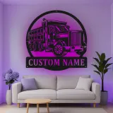 Décoration murale en métal LED personnalisée pour camion-benne - Cadeau pour passionnés de camions, décoration de garage ou de salle de jeux