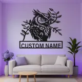 Arte murale LED in metallo con gufo reale | Insegna personalizzata con nome per amanti della natura | Decorazione realistica con silhouette di uccello selvatico