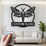 Décoration murale en métal personnalisée avec crâne de papillon et rétroéclairage LED - Cadeau gothique unique pour la chambre ou le salon