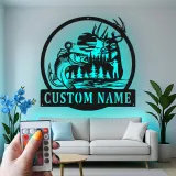 Décoration murale en métal personnalisée avec éclairage LED - Scène de pêche et de chasse
