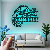 Décoration murale en métal personnalisée avec lézard et rétroéclairage pour les amoureux des reptiles