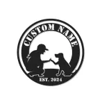 Cartel de metal personalizado con silueta de perro y dueño y luz LED, regalo para amantes de mascotas, decoración para salón