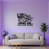 Insegna LED personalizzata per lineman | Arte murale in metallo con camion a cestello | Regalo personalizzato per lavoratori del settore elettrico | Decorazione patriottica con bandiera americana