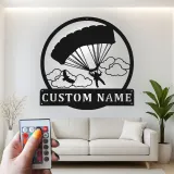 Panneau LED Personnalisé de Parachutiste | Décoration Murale en Métal Personnalisée | Décoration Sportive Aventure | Plaque Nom Rétroéclairée pour Aviateur