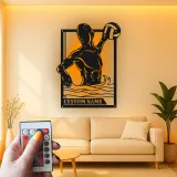 Custom Water Polo Player Led Light Metal Wall Art Personalized Sports Gift for Athletes Game Room Decor