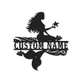 Panneau de sirène personnalisé | Lumière LED personnalisée | Décoration murale en métal pour chambre de fille | Décor de nursery nautique