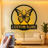 Décoration murale en métal personnalisée avec lumière LED en forme de papillon - Cadeau pour les amoureux de la nature, décoration de chambre ou de nursery