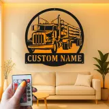 Custom Logging Truck Metal Sign | Personalized LED Wall Art for Truckers | Rustic Cabin & Garage Decor | Gift for Loggers