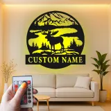 Custom Moose Mountain Scene Led Light Metal Wall Art Personalized Nature Lover Gift Cabin Decor