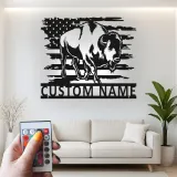Custom Bison American Flag Led Light Metal Wall Art Personalized Patriotic Gift Rustic Home Decor