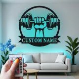 Custom Dumbbell Hand Grip Led Light Metal Wall Art Personalized Fitness Gift for Gym Lovers Home Gym Decor