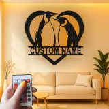 Cartel de metal LED personalizado de pareja de pingüinos regalo para decoración de dormitorio o salón
