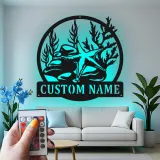 Custom Starfish Metal Sign | LED Nautical Wall Art | Personalized Beach House Decor | Coastal Ocean Scene Light