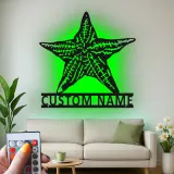 Custom Starfish LED Metal Sign | Personalized Nautical Wall Art | Coastal Beach House & Salon Decor
