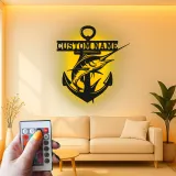 Custom Marlin Anchor Sign | Personalized LED Metal Wall Art | Deep Sea Fishing Decor for Man Cave Gift | Nautical Wall Decor