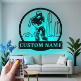 Cartel personalizado con nombre para patinador | Decoración mural LED de metal para patinaje en línea | Decoración personalizada para habitación juvenil | Regalo de patines con paisaje urbano