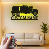 Insegna in metallo LED per camion cisterna | Insegna da parete personalizzata per ufficio | Decorazione industriale personalizzata per camionisti e logistica