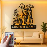 Custom Motocross Riders Led Light Metal Wall Art Personalized Gift for Dirt Bike Enthusiasts Garage or Man Cave Decor 1