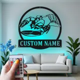 Insegna in metallo LED personalizzata con aragosta | Decorazione per cucina costiera personalizzata | Arte murale per casa al mare e regalo per pescatori