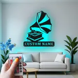 Arte Murale in Metallo LED con Gramofono | Regalo Personalizzato per Amante della Musica | Insegna con Nome Personalizzato per Decorazione Retro di Casa e Studio