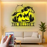 Cartel personalizado para rancho con caballo | Decoración mural LED de metal para estilo ecuestre | Luz de bienvenida farmhouse personalizada
