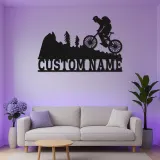 Custom Mountain Biker Metal Sign | Personalized LED Wall Art for Cyclist | Biking Decor Gift for Outdoor Enthusiast