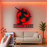 Cartel LED de Jugador de Fútbol Personalizado | Decoración Mural de Metal Personalizada | Decoración para Habitaciones de Atletas y Regalo para Niños | Placa de Nombre Iluminada para Bar Deportivo