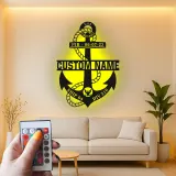 Custom Anchor LED Sign | Personalized Navy Family Gift | Metal Maritime Wall Art for Coastal Home Decor